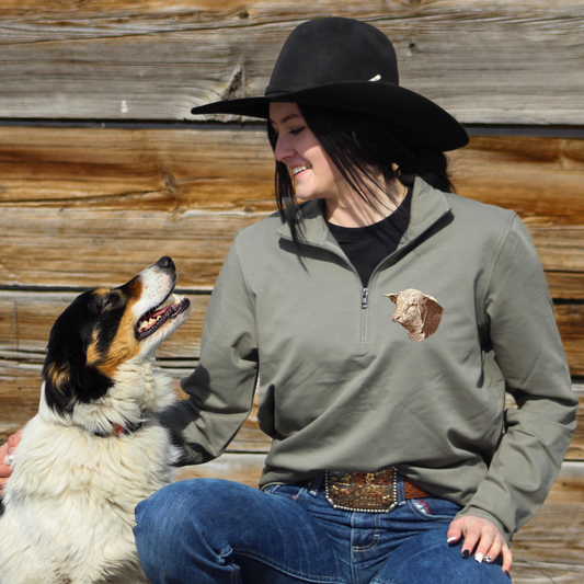 1/4 Zip Graphic Sweatshirt Moss Green with Hereford