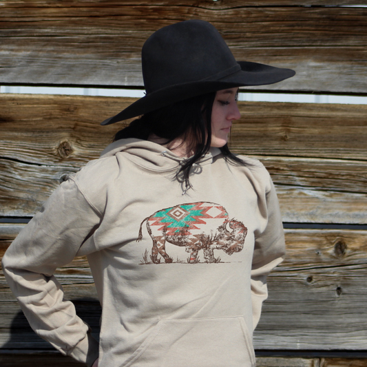 Distressed Aztec Buffalo Sand Colored Hoodie