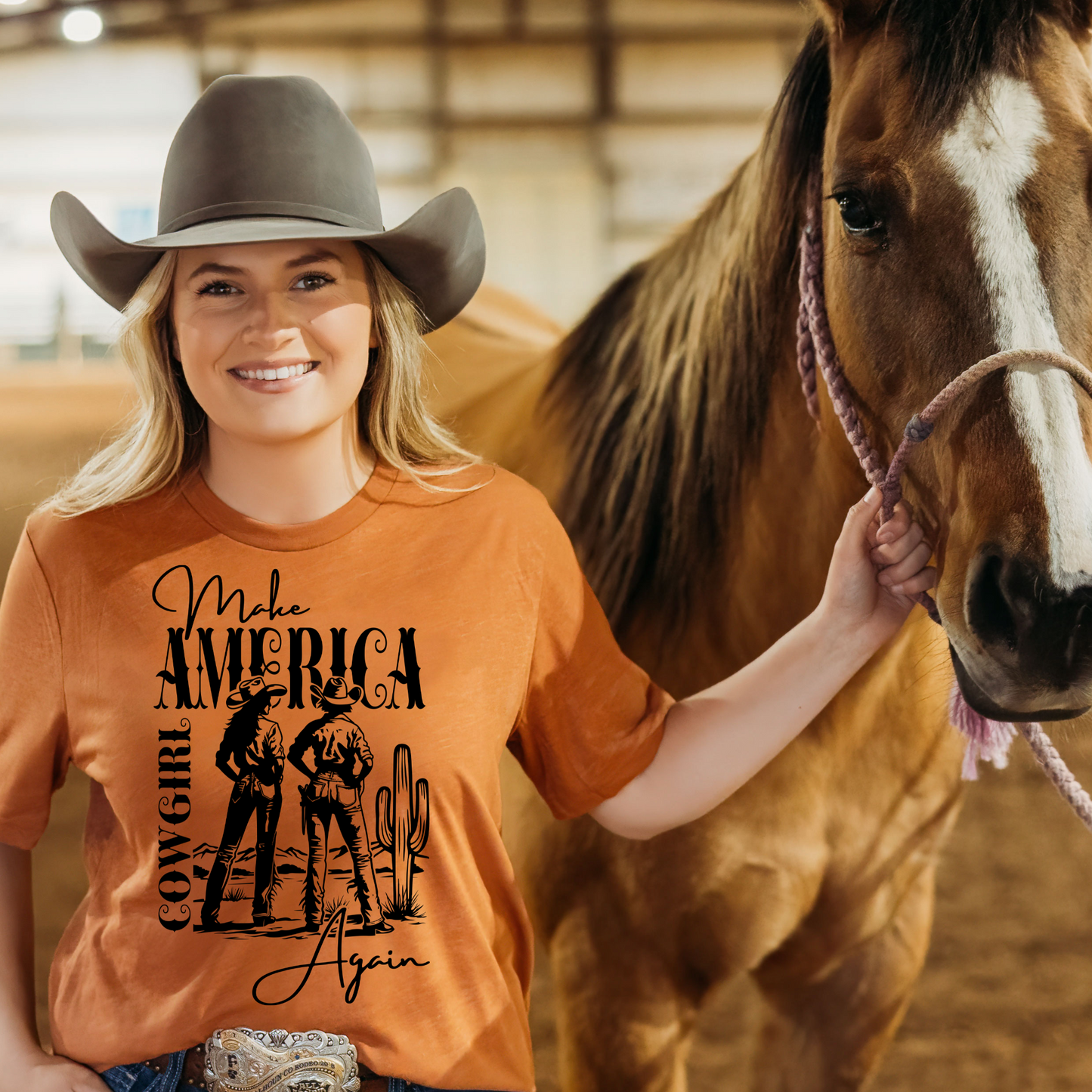 Make America Cowgirl Again Burnt Orange Graphic T-Shirt