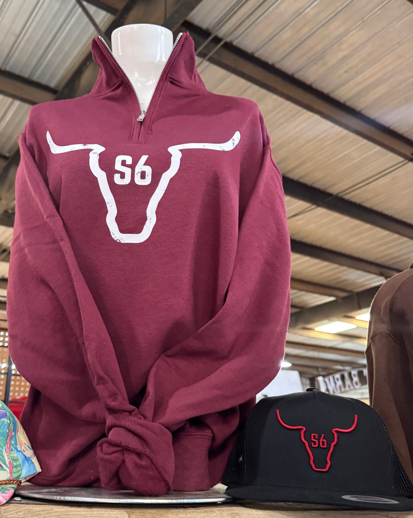 1/4 Zip Crewneck Snappy6 Maroon Graphic Sweatshirt