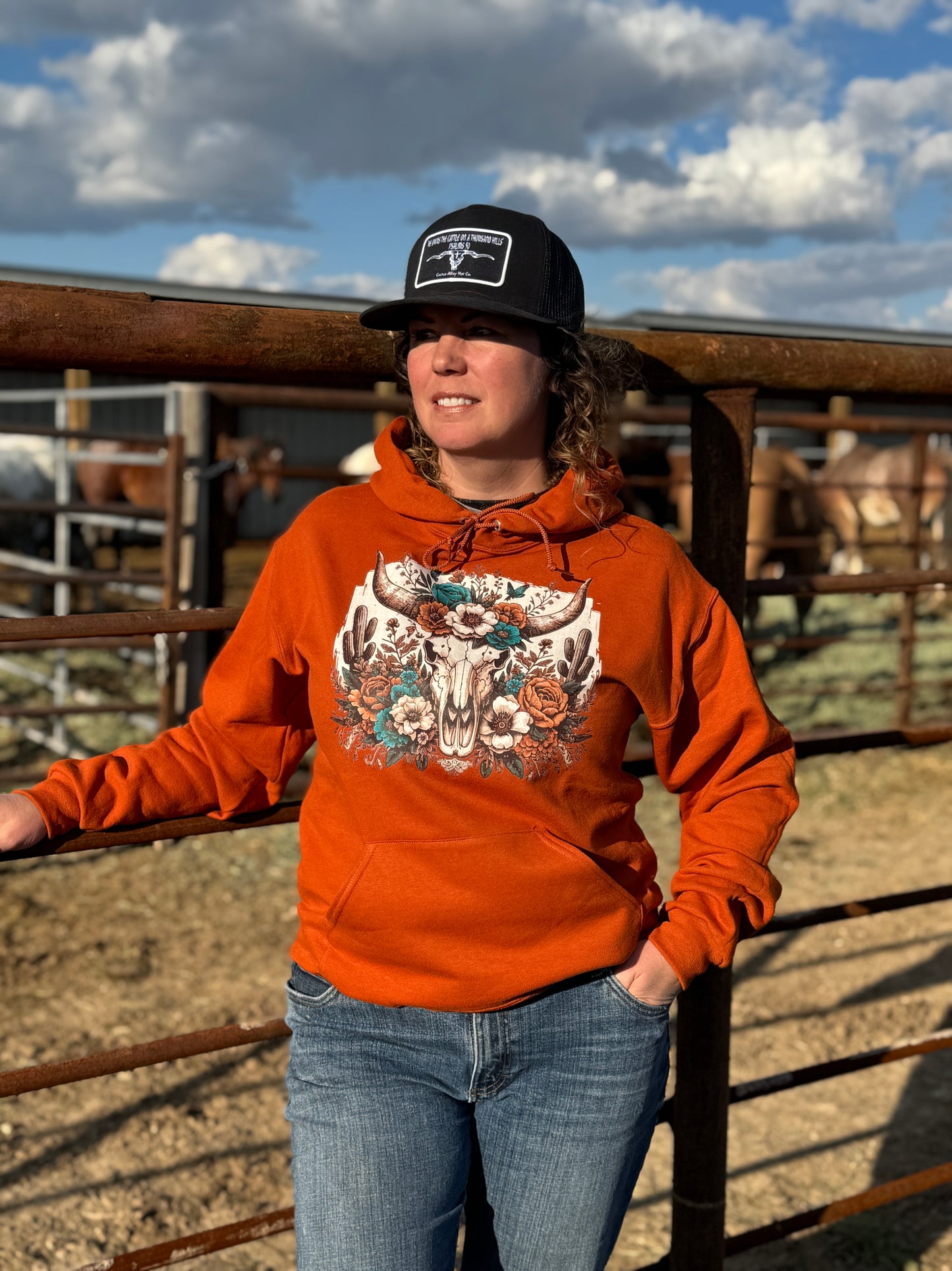 Rusted Fall Bloom Scull Burnt Orange Hoodie