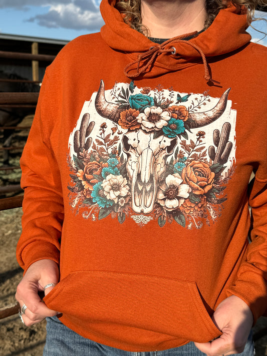 Rusted Fall Bloom Scull Burnt Orange Hoodie