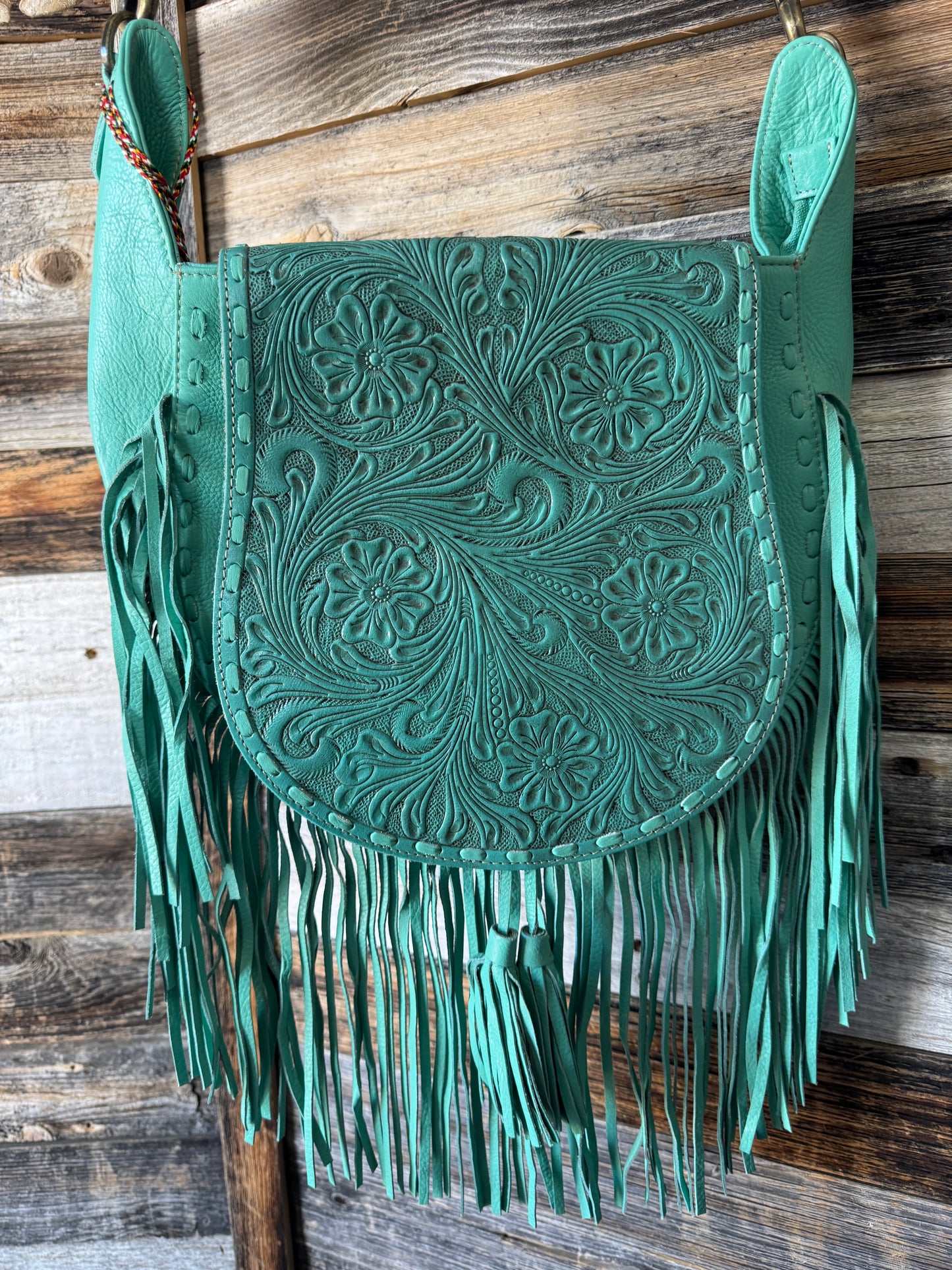 Stunning Turquoise Floral Tooled Leather Purse
