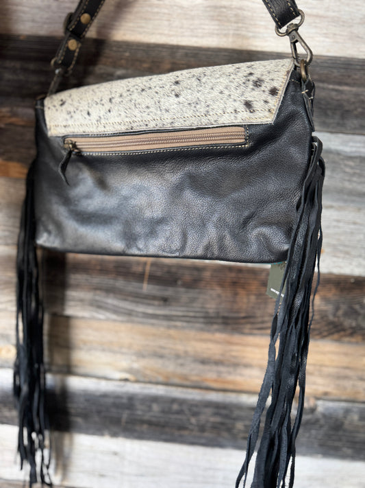 Turquoise and Gold Cowhide Purse with Fringe