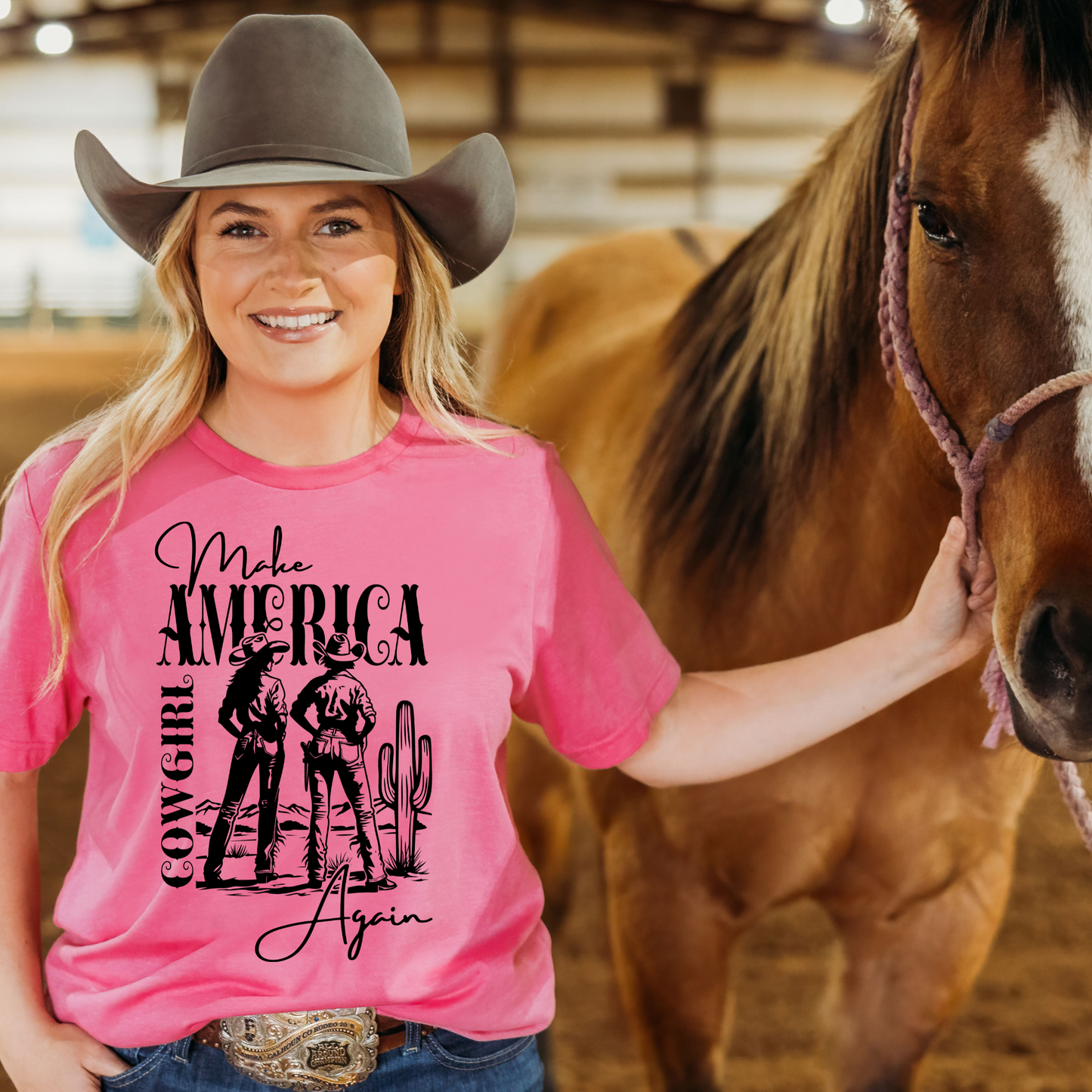 Make America Cowgirl Again Pink Graphic T-Shirt