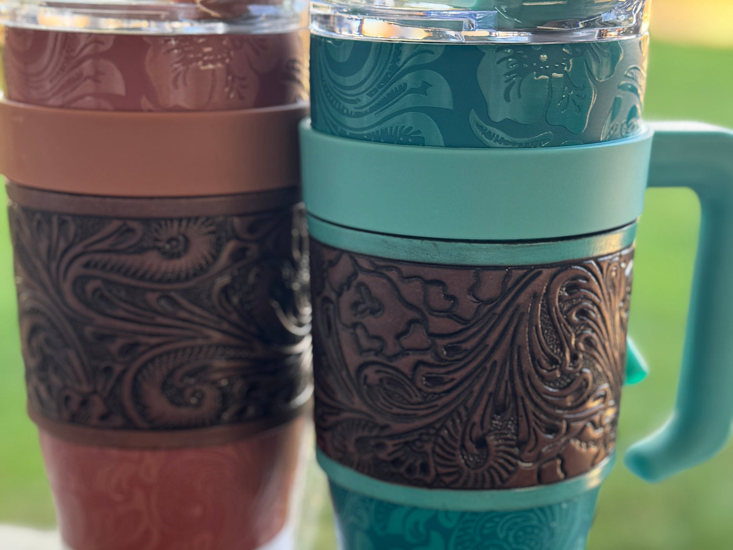 Leather Tooled Wide Wyoming Tumblers