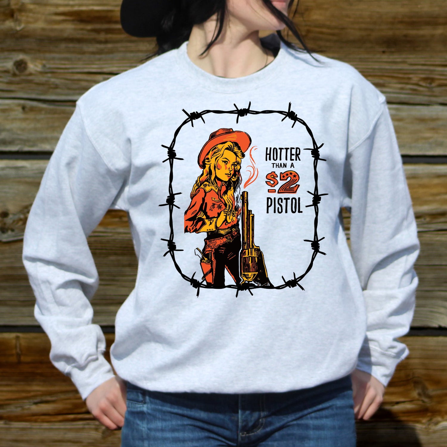 Indigo blue crewneck sweatshirt with white highland cow
