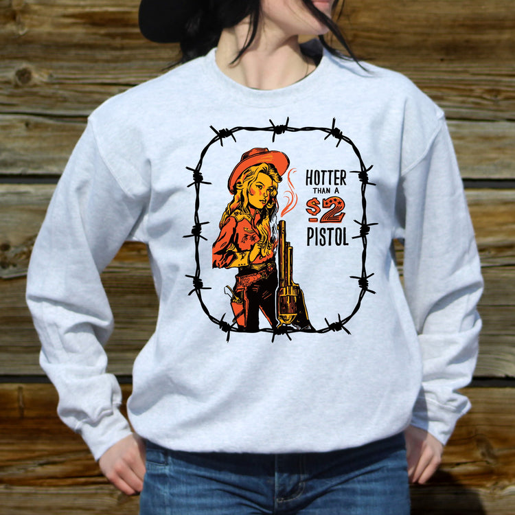Indigo blue crewneck sweatshirt with white highland cow