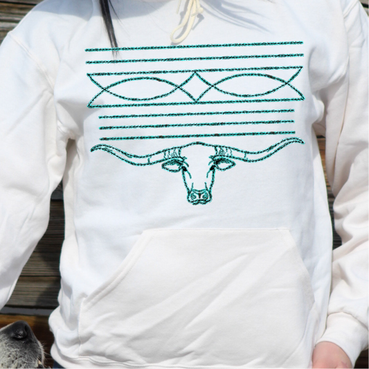 Turuoise Boot Stitch Graphic Crew Sweatshirt Cream