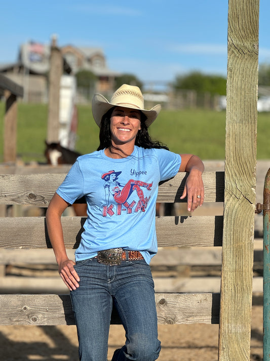 Yipee Ki-Yay Baby Blue Graphic T-Shirt