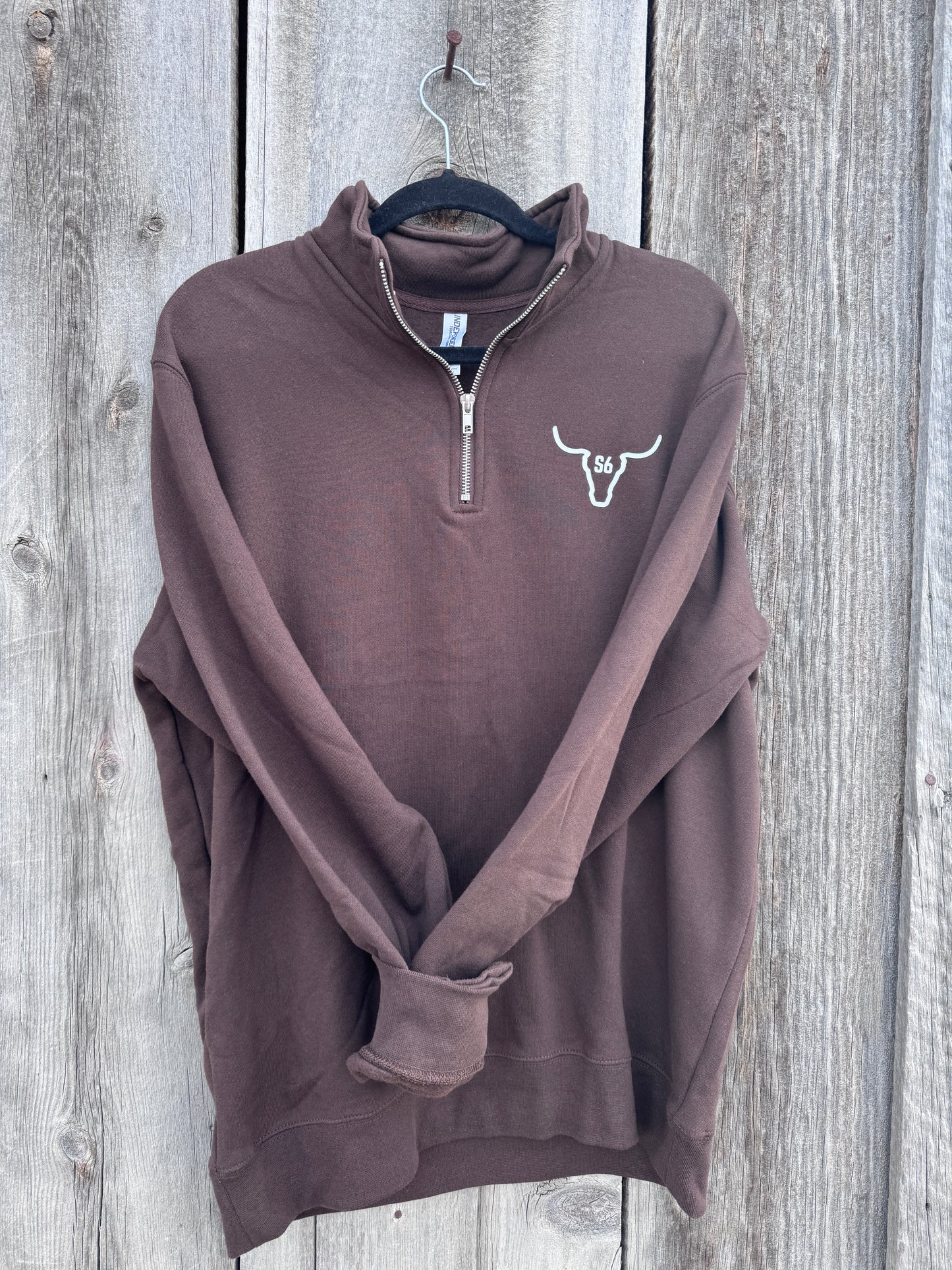 1/4 Zip Crewneck Snappy6 Brown Graphic Sweatshirt