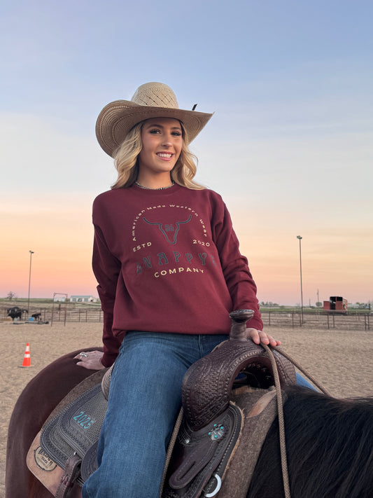 Snappy6 American Western Wear Graphic Crew Sweatshirt Maroon