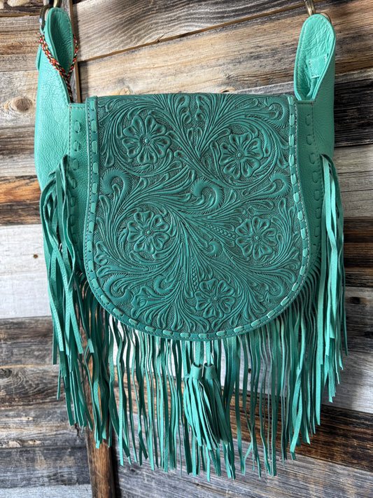 Stunning Turquoise Floral Tooled Leather Purse