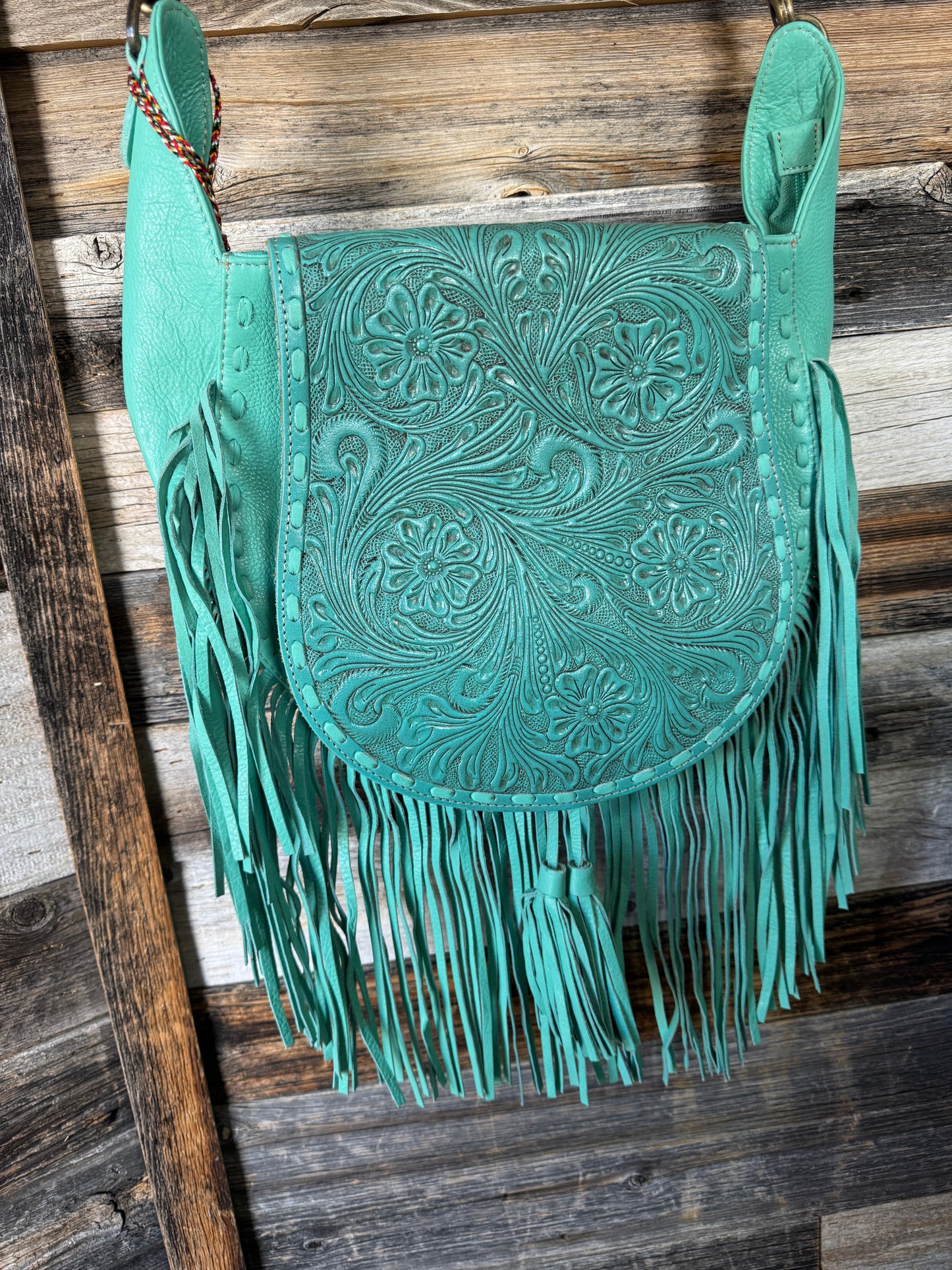 Stunning Turquoise Floral Tooled Leather Purse
